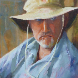 “Dan in a White Hat” Oil on Canvas 18” x 14”