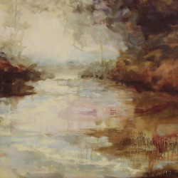“Misty Morning at the Knickerbocker Channel” Oil on Canvas 24” x 36” SOLD