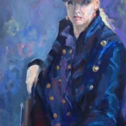Young Woman in a Blue Costume, Oil on Canvas 18" x 14"